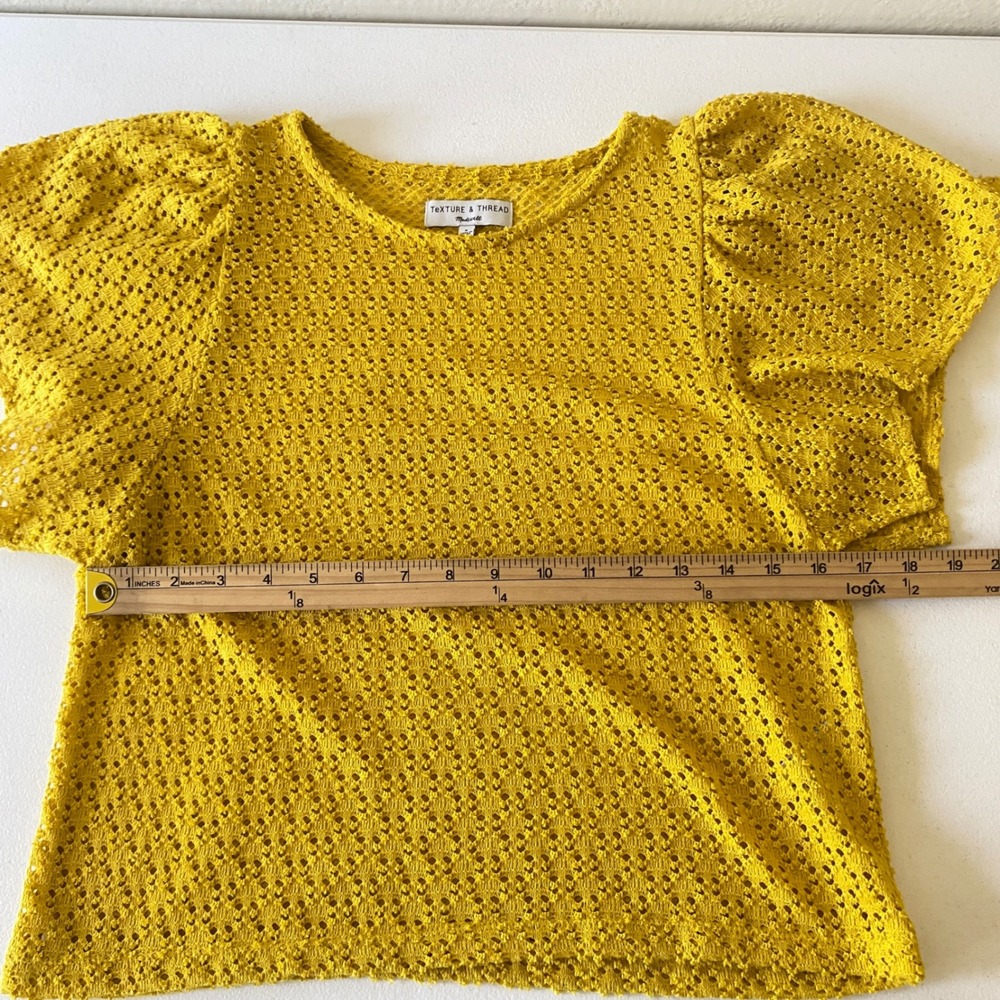 Madewell Texture & Thread Womens Top S Yellow Pointelle Flutter Sleeve Knit - Picture 6 of 7